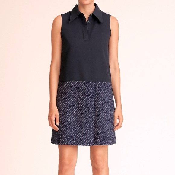 Carven-Sleeveless Two Tone A-Line Mini Dress Collared Top Textured Pattern Skirt - Picture 1 of 9